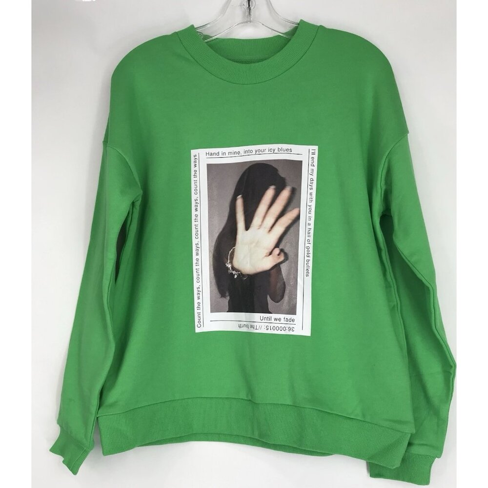 Zumiez ZGY Denim Sweatshirt Womens Size XS Green Long Sleeve Graphic